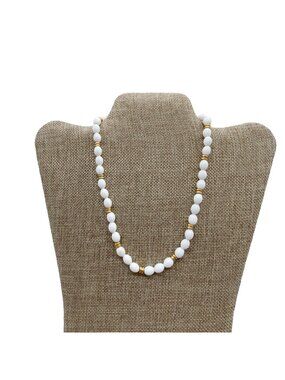 Direction One White And Gold Bead Necklace 16"